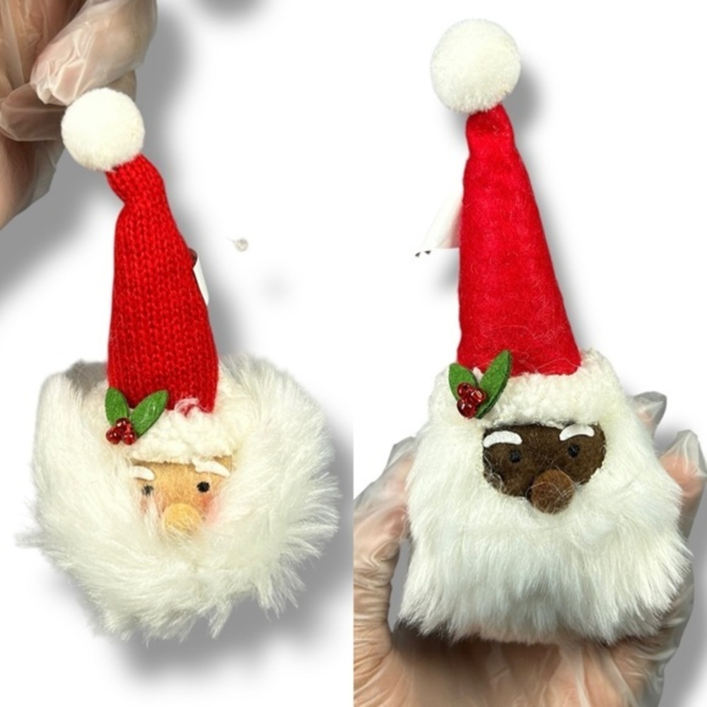Black And White Santa With Sant Hats Christmas Ornaments - Set Of 2 - “Solon”